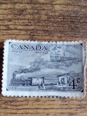 1951 Vintage Canada 4¢ Train Stamp - Black and White